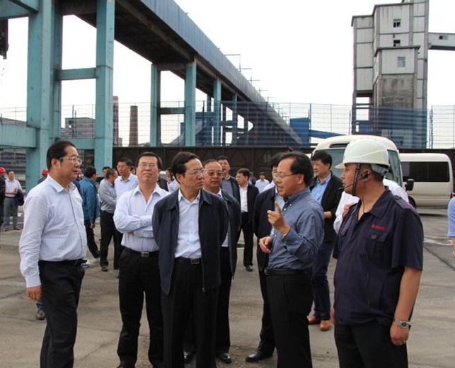 (上圖左三 常軍政副主席 左二 王軍樸廳長 右二 賈慶東局長 左一 馬文利書記 右一 馬文華副總 )圖為市環保局局長賈慶東現場匯報工作(2016年5月10日)